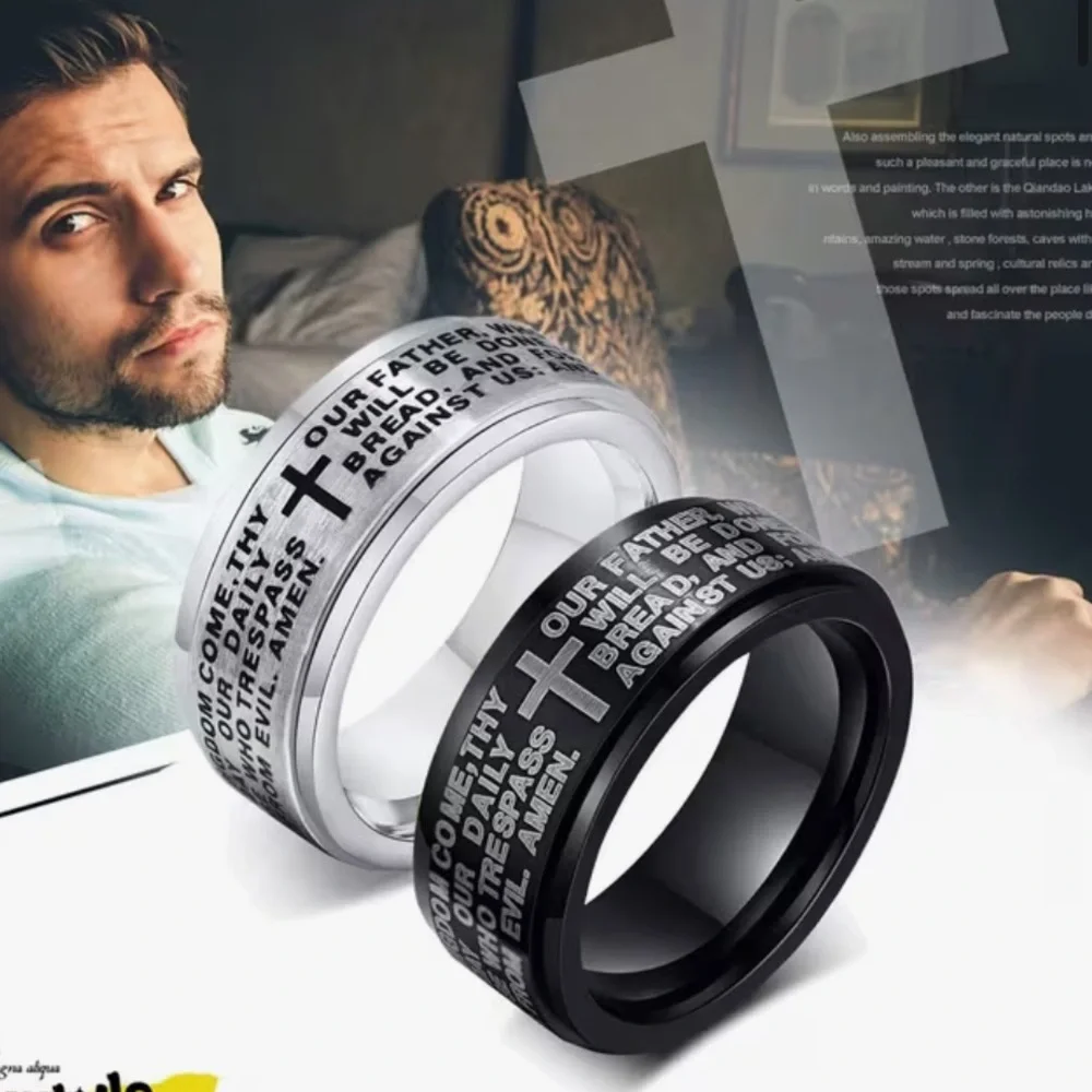 NWT π€© Silver and Black Prayer Rings Stainless Steel size 12 set of TWO rings! - Picture 5 of 8